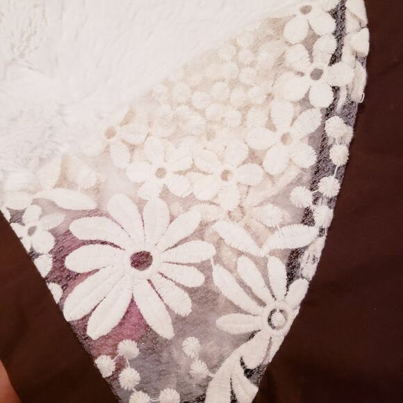 Moncoller Brown Ivory Lace Panel Blouse Size 8 - Picture 4 of 5